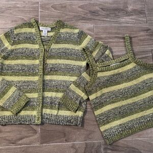 Nine West Olive and yellow Knit acrylic Cardigan and tank top, 2pc set, S